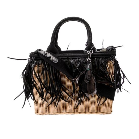 Prada Handbags - Prada Canapa Feather Trimmed Milollino Tote